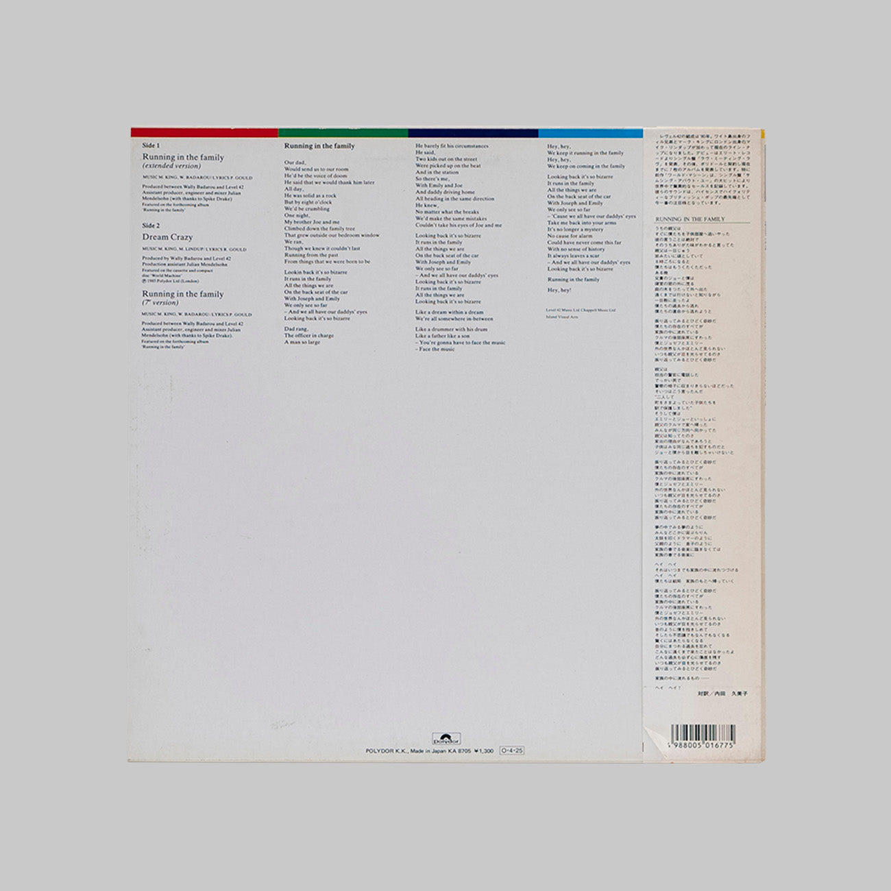 LEVEL 42 / RUNNING IN THE FAMILY 12”